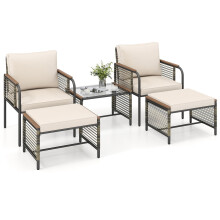 Conjunto de muebles de exterior de ratán, 5 piezas con cojines