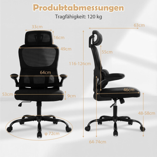 Ergonomische bureaustoel met lendensteun, zwart