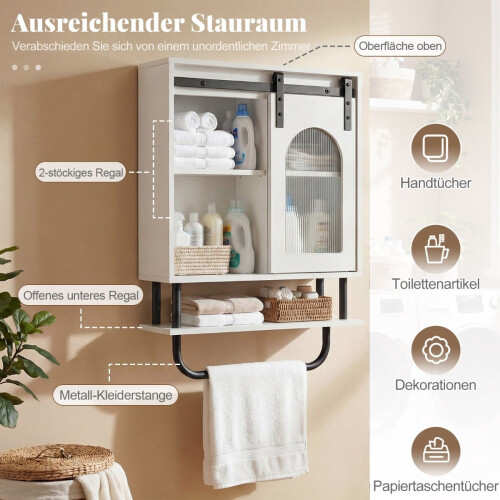 Mueble de baño de pared con toallero, blanco 2