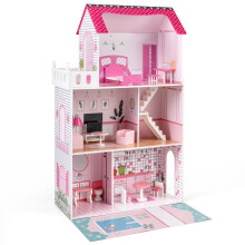 Casa de muñecas de madera con juego de muebles de 17 piezas, 3 pisos
