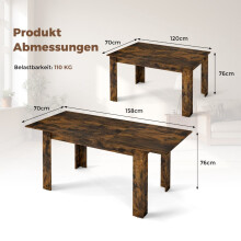 Uitschuifbare eettafel, geschikt voor 4-6 personen, rustiek bruin, draagvermogen 110 kg
