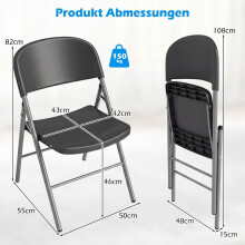 Set van 6 opklapbare stoelen, metaal en kunststof, draagvermogen 150 kg, grijs