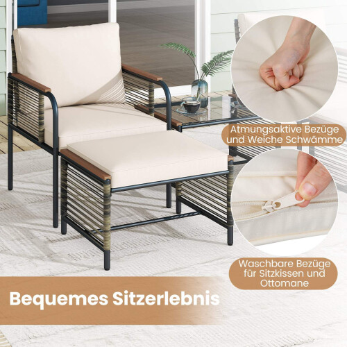 Conjunto de muebles de exterior de ratán, 5 piezas con cojines 2