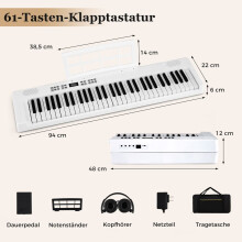 Opvouwbaar elektronisch keyboard met 61 toetsen, MIDI en split-functionaliteit.