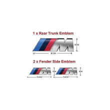 ks vhodné pre BMW M Power Badge, kovový trojfarebný emblém, nálepka na zadný blatník kufra auta, bočný emblém, odznak, logo.