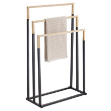 Freestanding 3 Tier Bathroom Towel Rack Black Metal & Bamboo