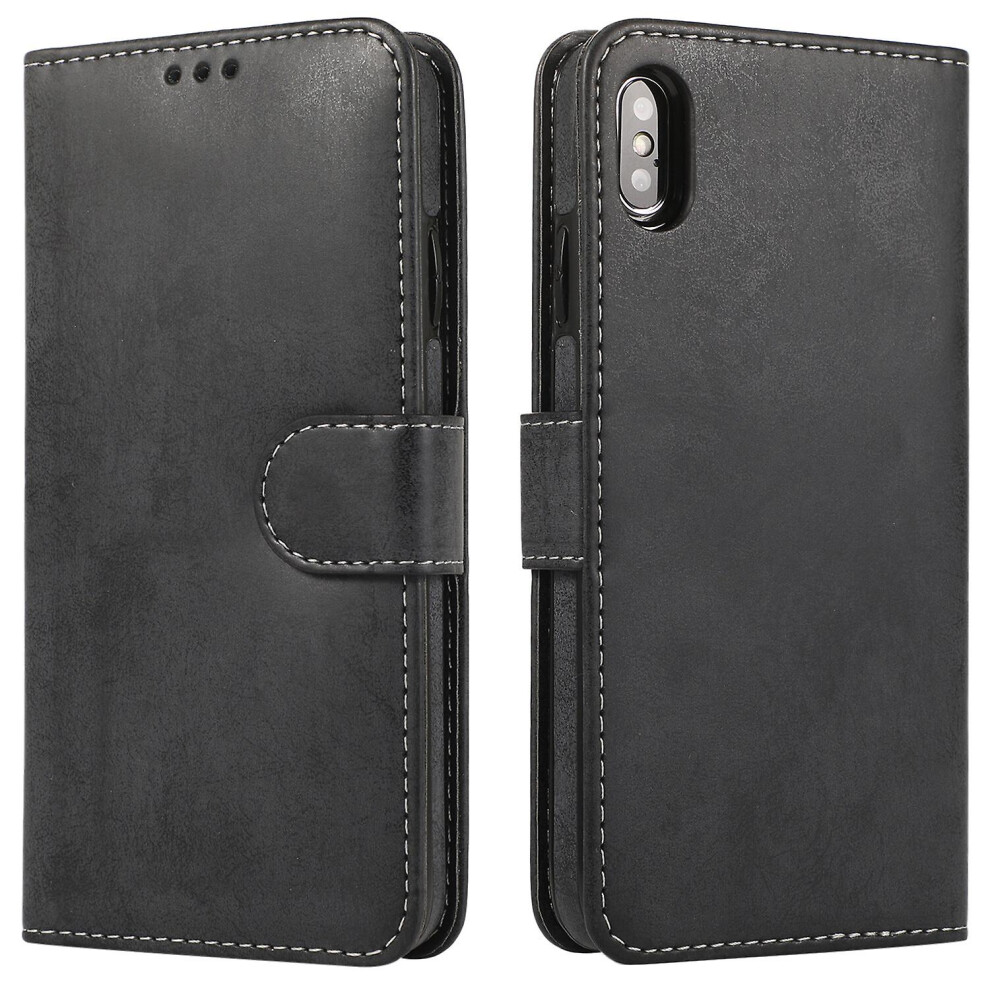 Iphone X Xs Case, Card Slots Retro Leather Wallet Shockproof Flip Cover Magnetic Closure Bookstyle Stand Case: Black 8291303216607