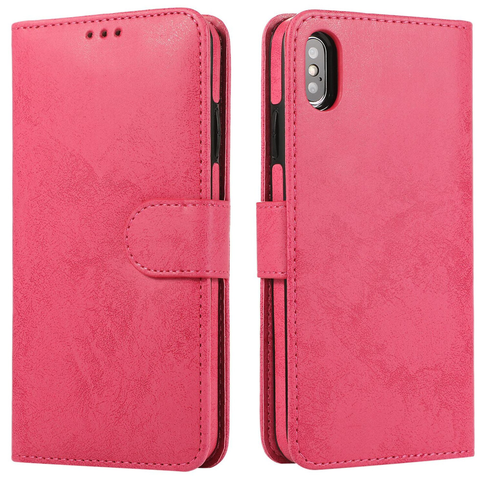 Iphone X Xs Case, Card Slots Retro Leather Wallet Shockproof Flip Cover Magnetic Closure Bookstyle Stand Case:rose Red 8291303216652