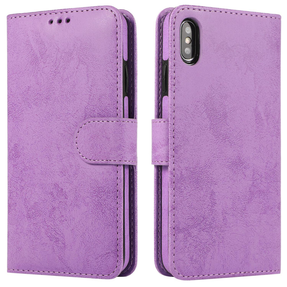 Iphone X Xs Case, Card Slots Retro Leather Wallet Shockproof Flip Cover Magnetic Closure Bookstyle Stand Case: Purple 8291303216645