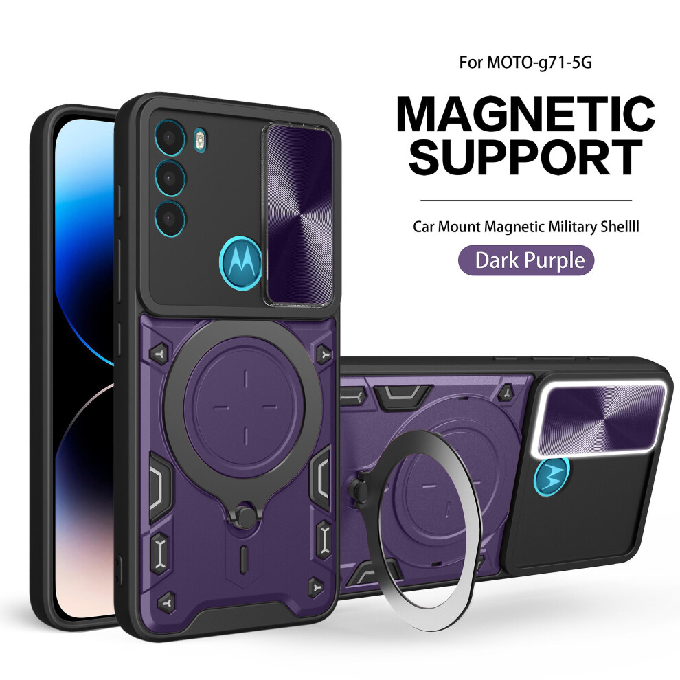 Magnetic Phone Case Compatible Moto G71 5G, Slide Camera Lens Protection And Built In 360 Rotatable Ring Holder: Purple 4973247237606