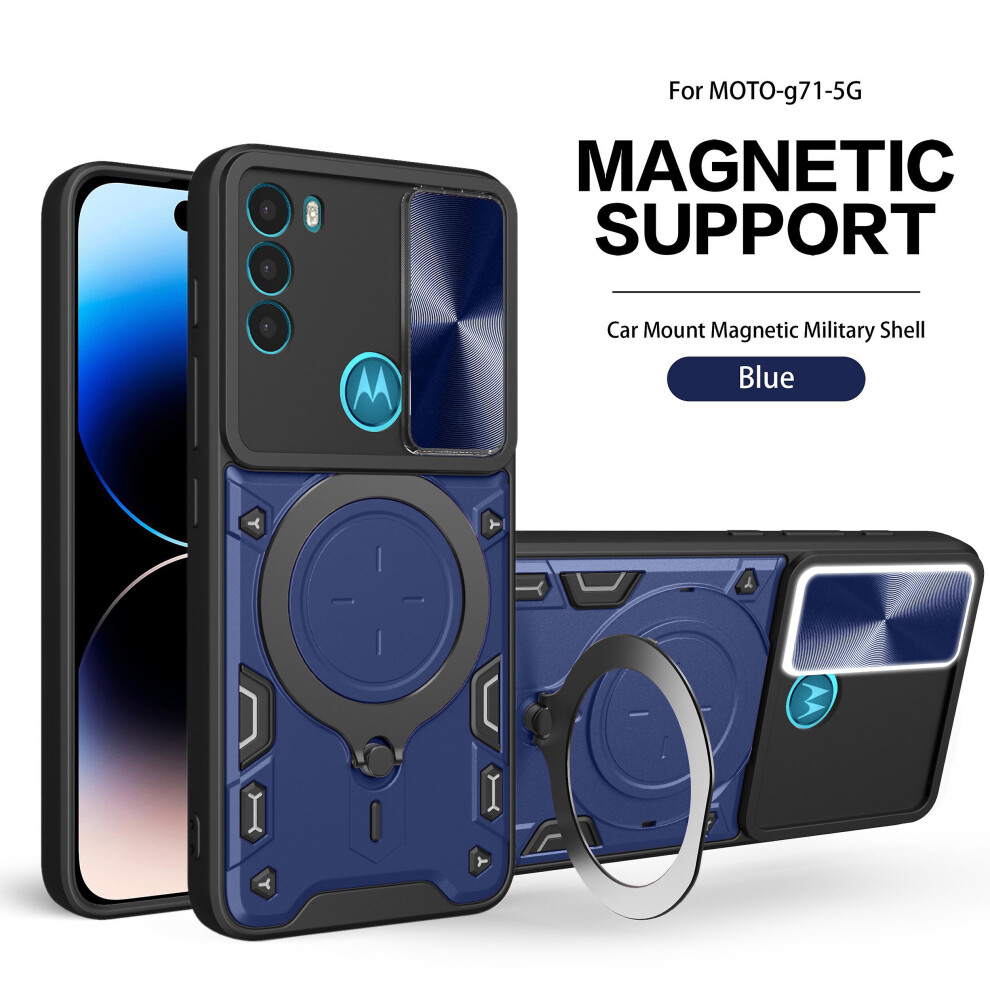 Magnetic Phone Case Compatible Moto G71 5G, Slide Camera Lens Protection And Built In 360 Rotatable Ring Holder: Blue 4973247237590