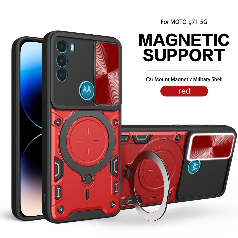 Magnetic Phone Case Compatible Moto G71 5G, Slide Camera Lens Protection And Built In 360 Rotatable Ring Holder: Red 4973247237613
