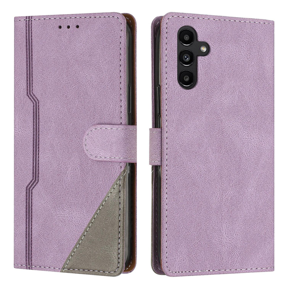 Leather Magnetic Clasp Case With Flip Wallet Stand Function Cover Compatible Samsung A14 4G 5G: Purple 8105401206517