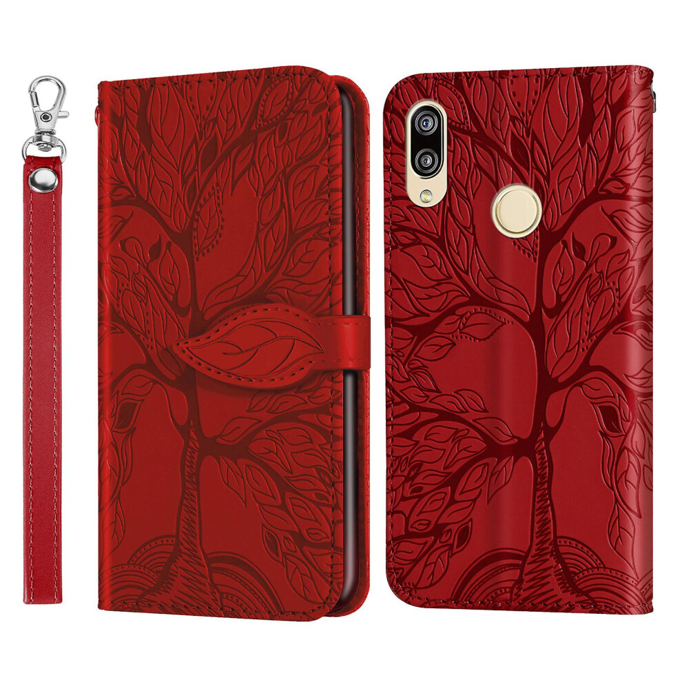 Compatible Huawei P Smart 2019 Wallet Case,2 Credit Card Slot Id Card Holder,Pu Leather Flip Case With Strap - Red 4973247237729