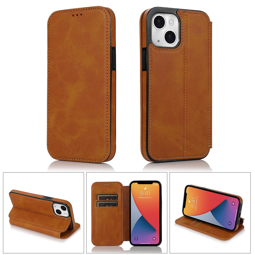 Iphone 13 Case Leather Wallet Flip Phone Case:khaki 8303483116148