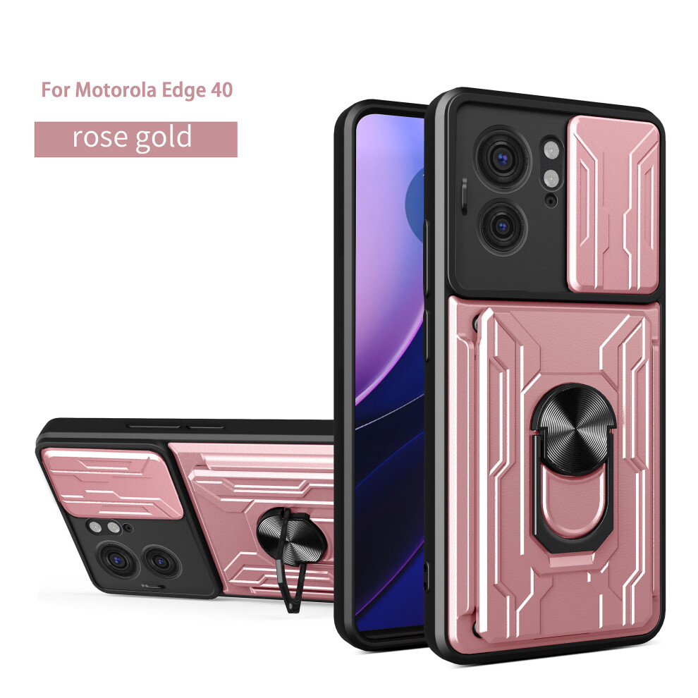 Magnetic Phone Case Compatible Moto Edge 40 Slide Camera Lens Protection And Built In 360 Rotatable Ring Holder:rose Gold 8303483116070