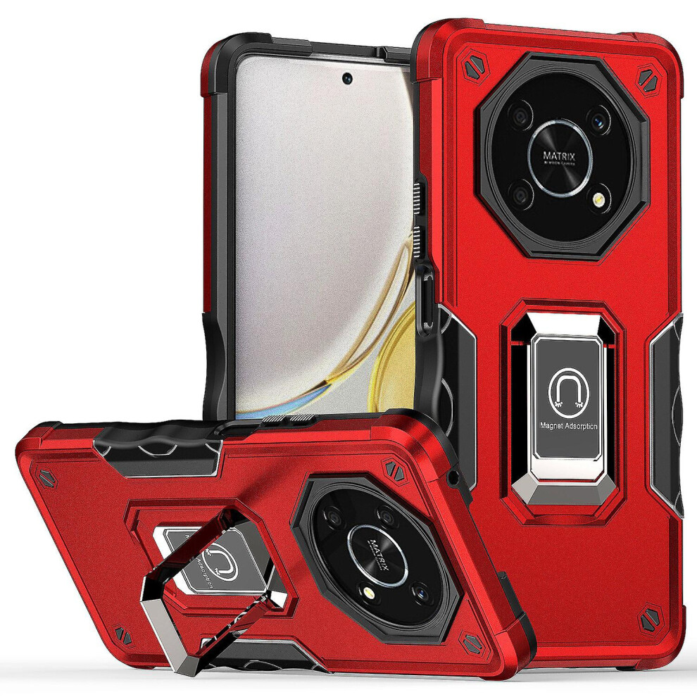 Case Compatible Honor X9 Shockproof Magnetic With Ring Holder: Red 4973247237866
