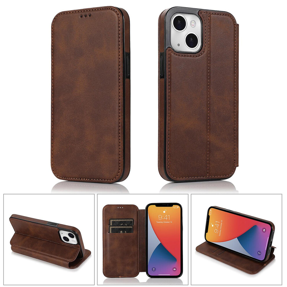Iphone 13 Case Leather Wallet Flip Phone Case: Brown 8303483116131