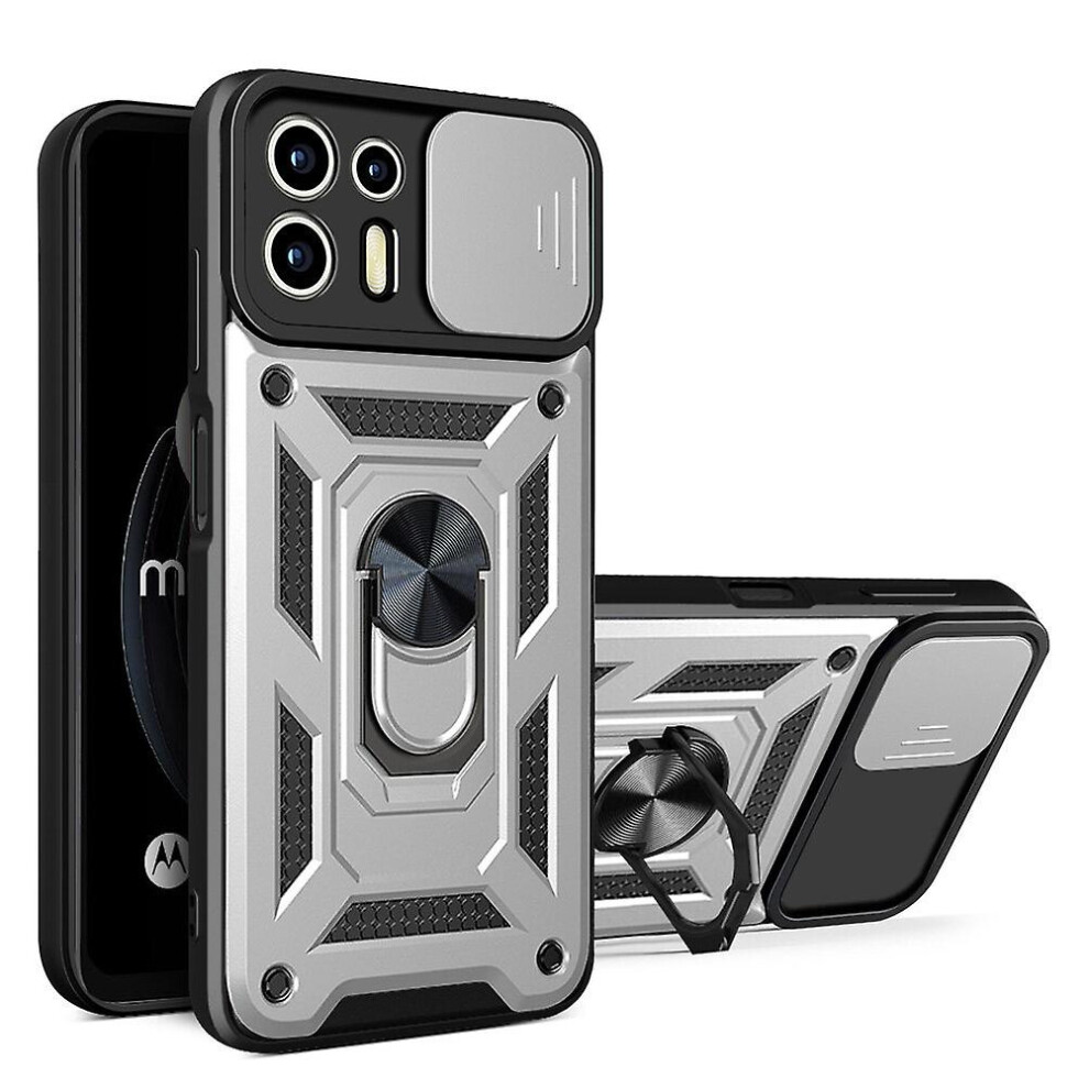 Magnetic Phone Case Compatible Moto Edge 20 Lite, Slide Camera Lens Protection And Built In 360 Rotatable Ring Holder:silvery 8243971279958