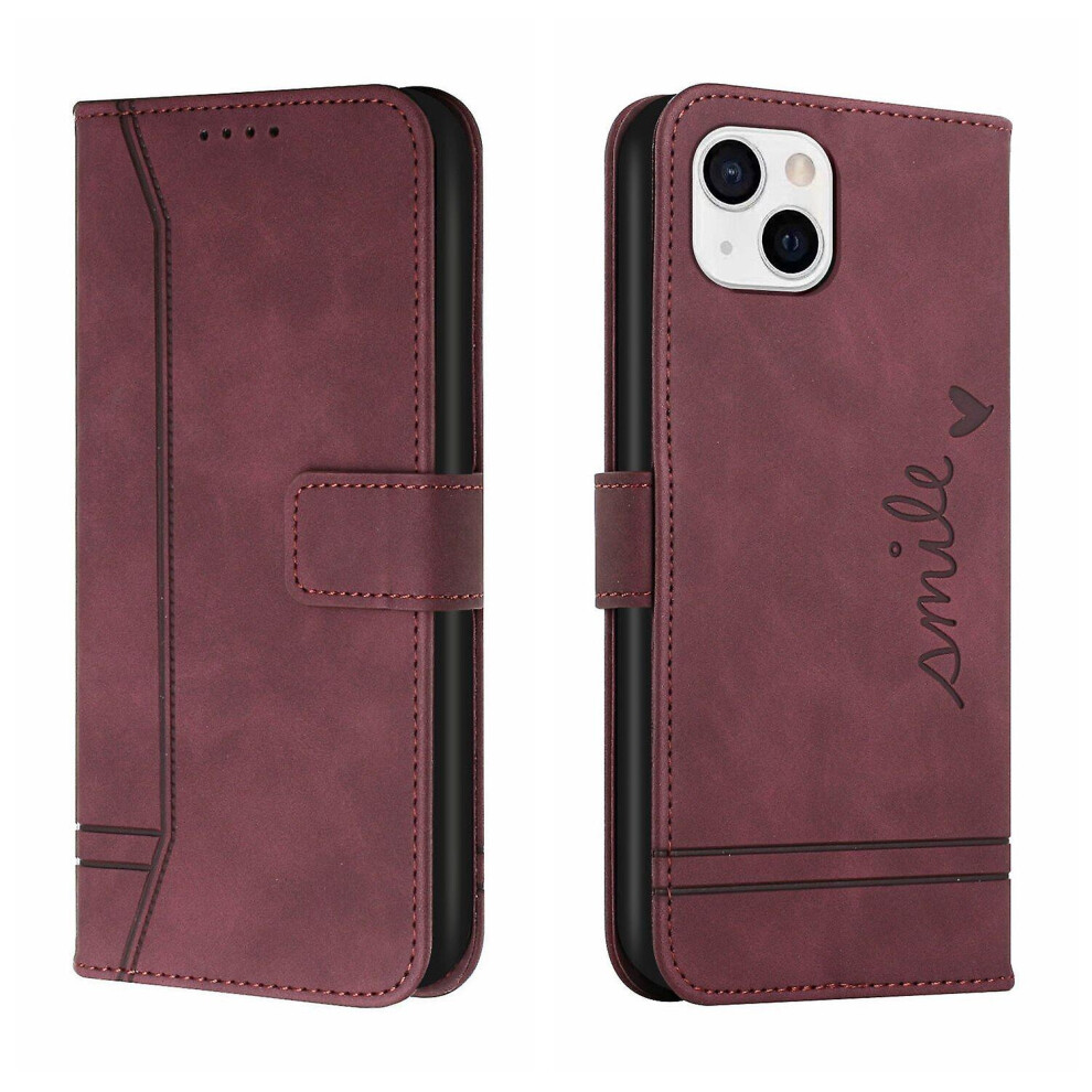 Leather Magnetic Closure Case With Flip Wallet Stand Function Cover Compatible Iphone 13: Red 3721608421246