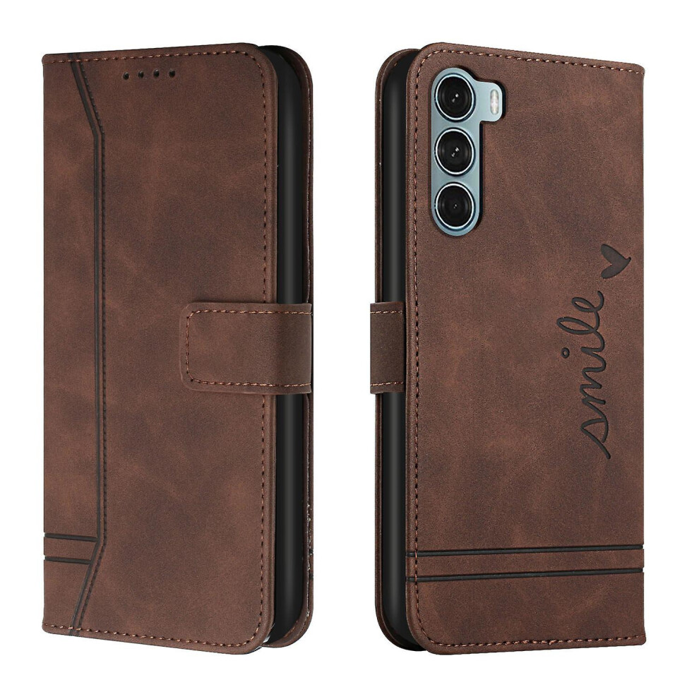 Leather Magnetic Closure Case With Flip Wallet Stand Function Cover Compatible Moto G200 5G: Brown 3298200244059