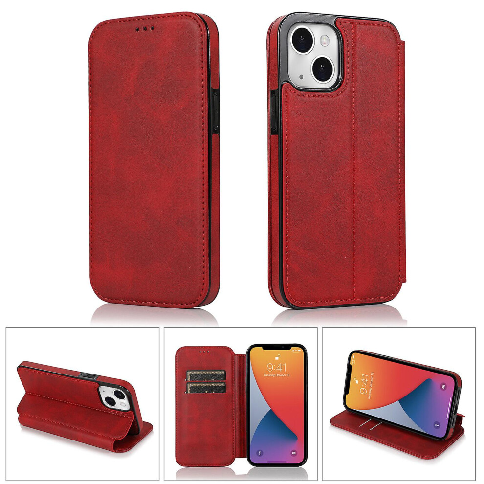 Iphone 13 Case Leather Wallet Flip Phone Case: Red 8303483116162