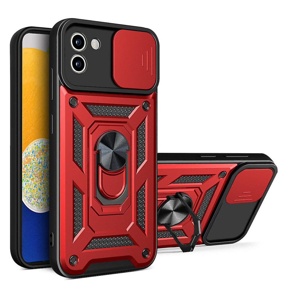 Magnetic Phone Case Compatible Samsung Galaxy A03 5G, Slide Camera Lens Protection And Built In 360 Rotatable Ring Holder: Red 6933657188262