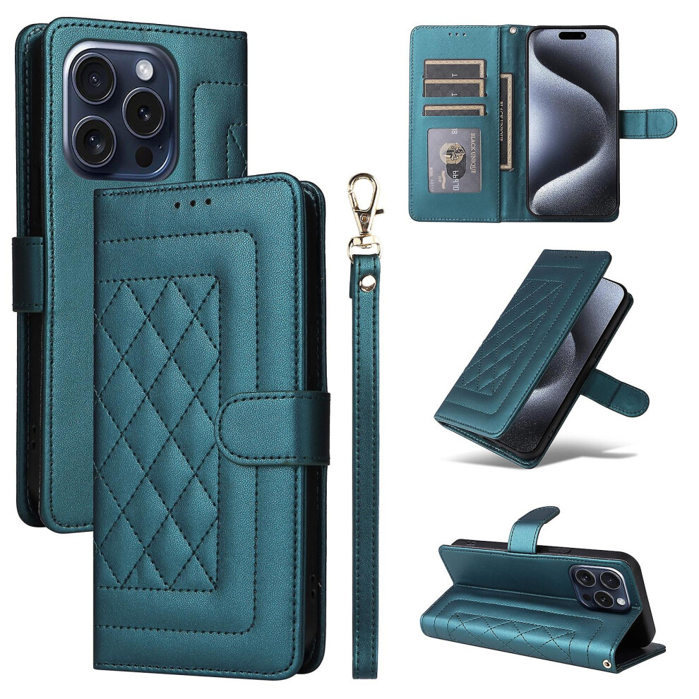 Compatible Iphone 15 Pro Max Diamond Lattice Leather Flip Phone Case: Green 6933657188460