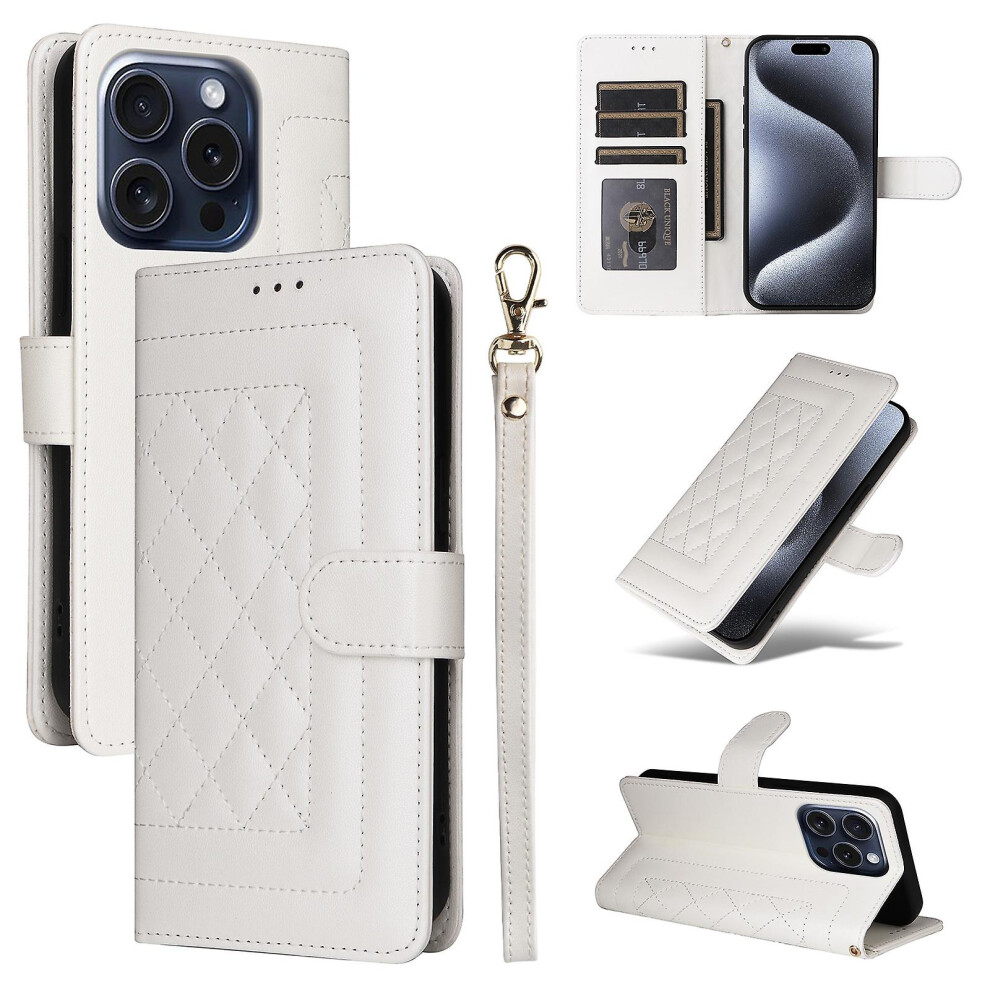Compatible Iphone 15 Pro Max Diamond Lattice Leather Flip Phone Case: White 6933657188507