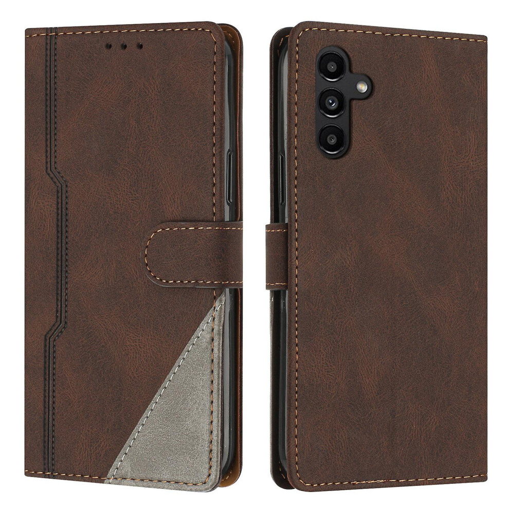 Leather Magnetic Clasp Case With Flip Wallet Stand Function Cover Compatible Samsung A14 4G 5G: Brown 8105401206494