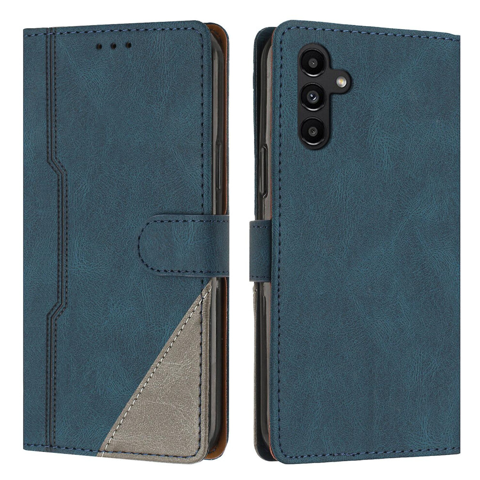 Leather Magnetic Clasp Case With Flip Wallet Stand Function Cover Compatible Samsung A14 4G 5G: Blue 8105401206487