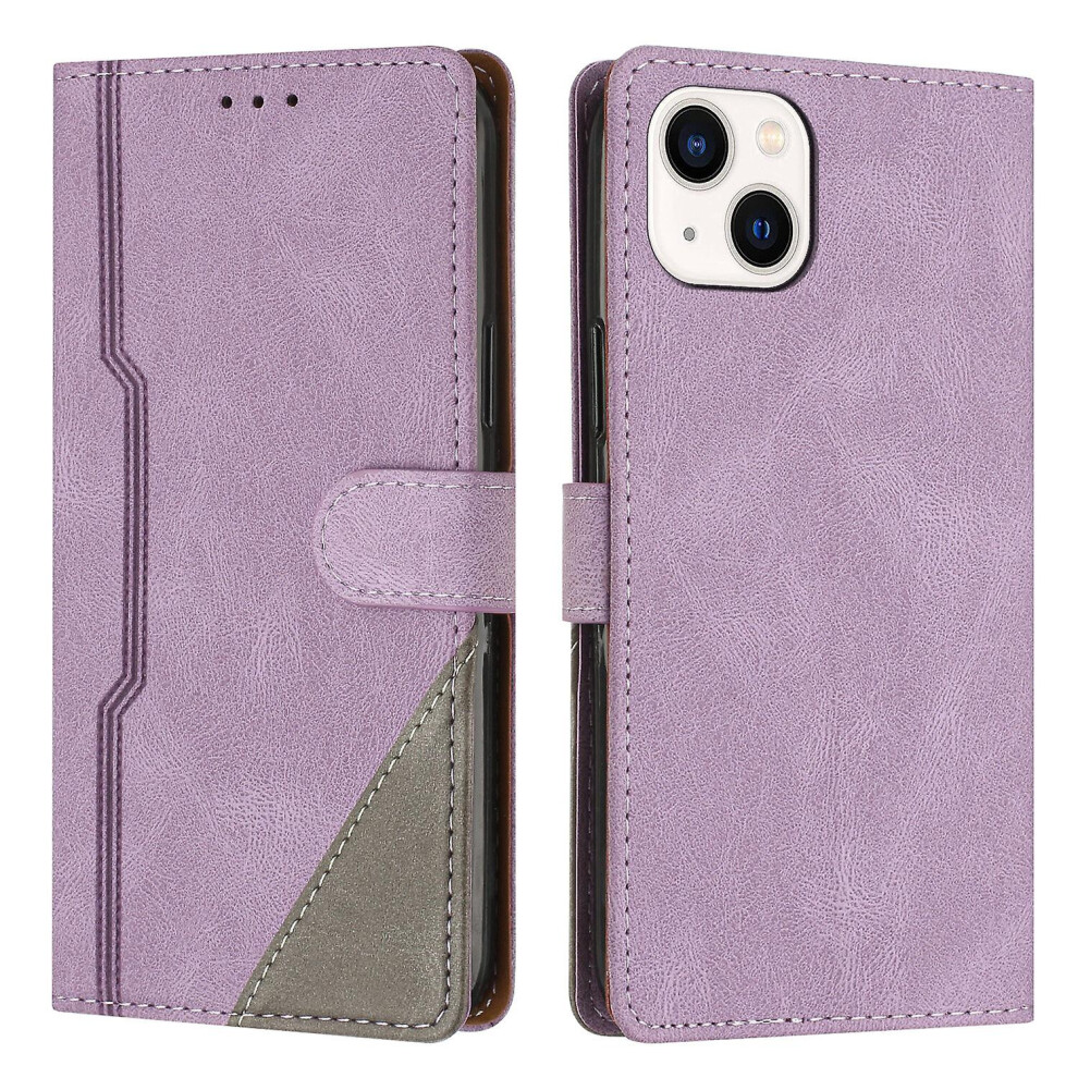 Leather Magnetic Clasp Case With Flip Wallet Stand Function Cover Compatible Iphone 15: Purple 3785934258280