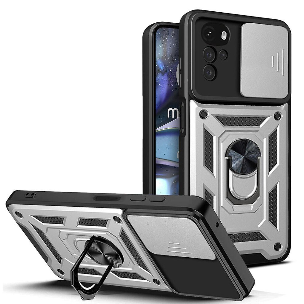 Magnetic Phone Case Compatible Moto G22, Slide Camera Lens Protection And Built In 360 Rotatable Ring Holder:silvery 3405099413460