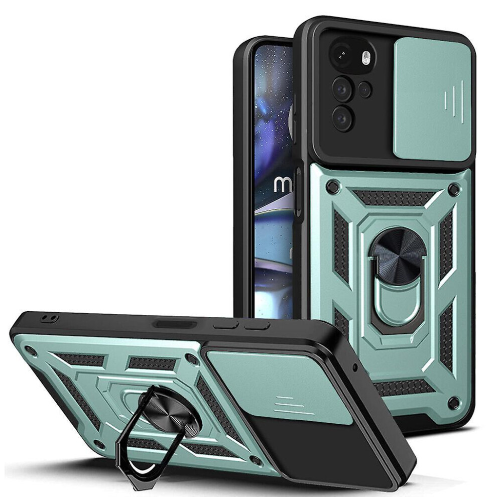Magnetic Phone Case Compatible Moto G22, Slide Camera Lens Protection And Built In 360 Rotatable Ring Holder: Green 3405099413439