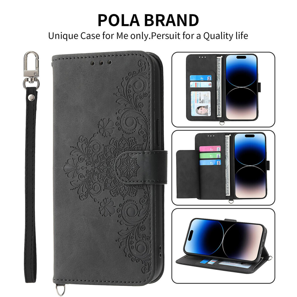 Compatible Iphone 11 Pro Max Case, Leather Wallet Flip Case With Strap: Black 3403292164035