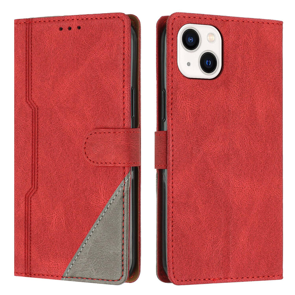 Leather Magnetic Clasp Case With Flip Wallet Stand Function Cover Compatible Iphone 15: Red 3785934258297