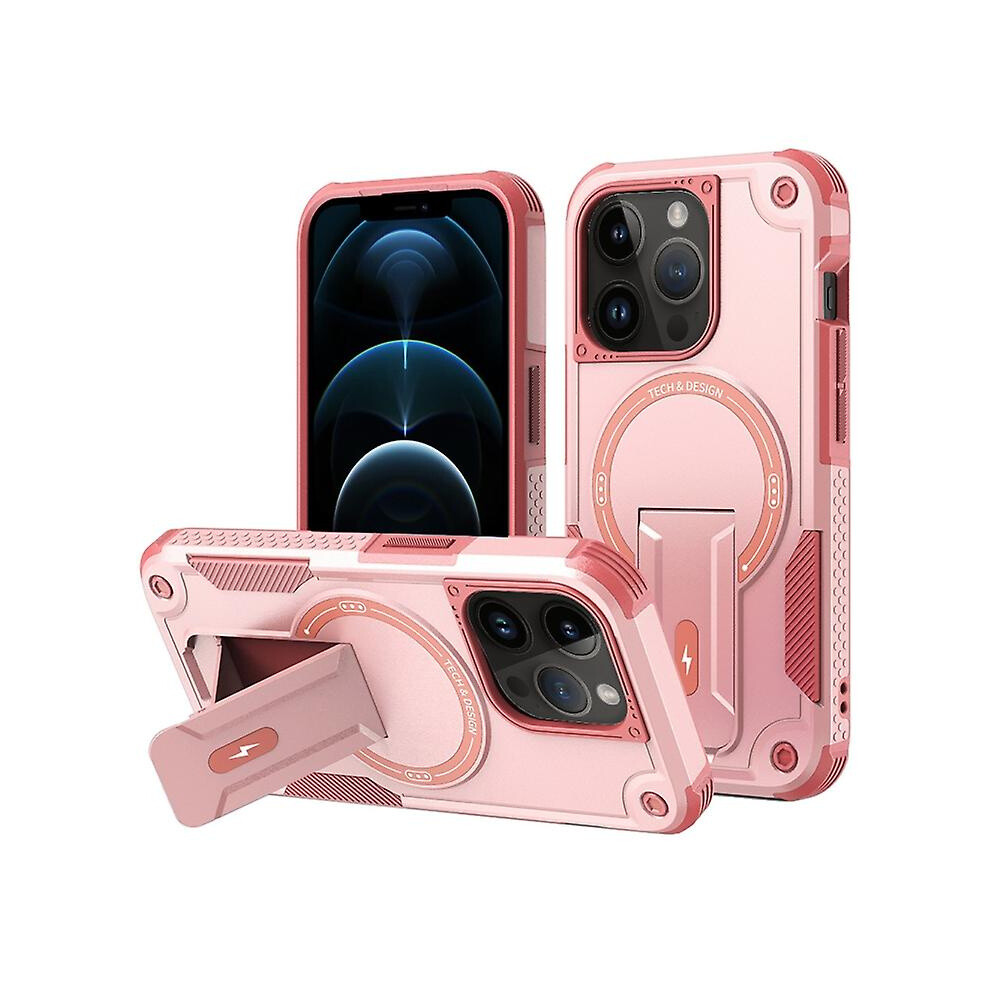Compatible Iphone 15 Plus Magsafe Holder Armor Pc Hybrid Tpu Phone Case: Pink 8375701227851