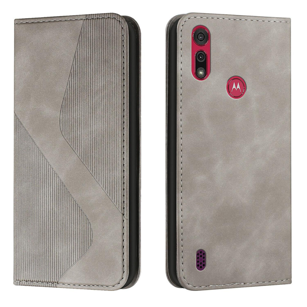 Moto E6s 2020 Case, Pu Leather Flip Cover Magnetic Closure Wallet Card Slots Stand Case: Gray 8283972238257