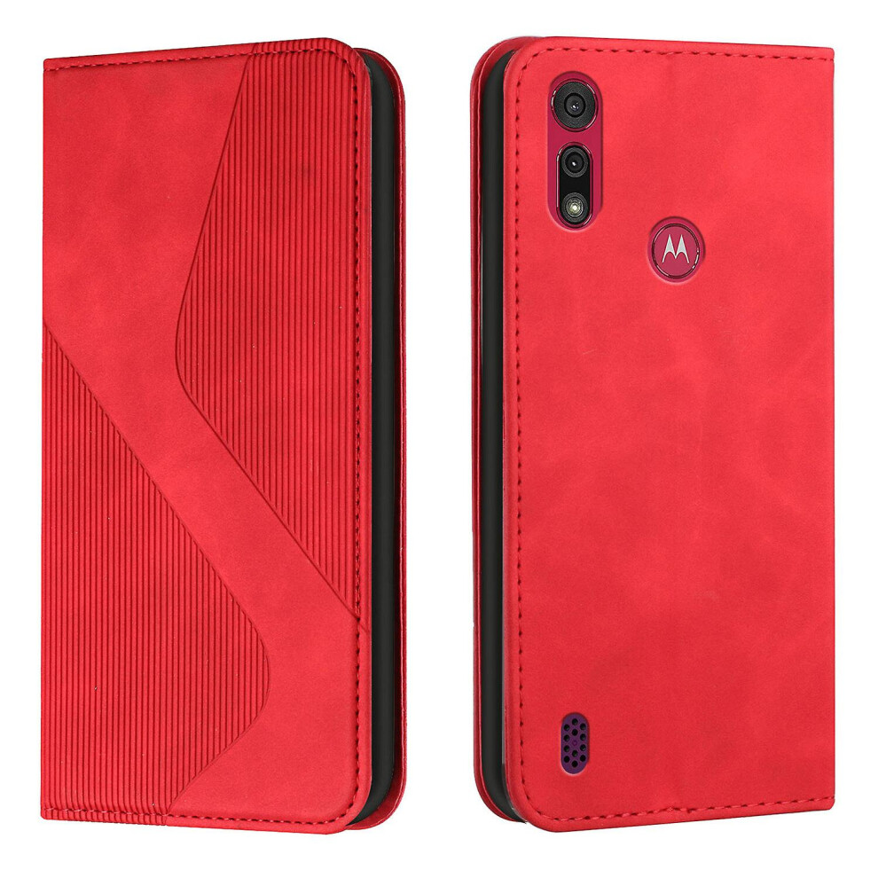 Moto E6s 2020 Case, Pu Leather Flip Cover Magnetic Closure Wallet Card Slots Stand Case: Red 8283972238271
