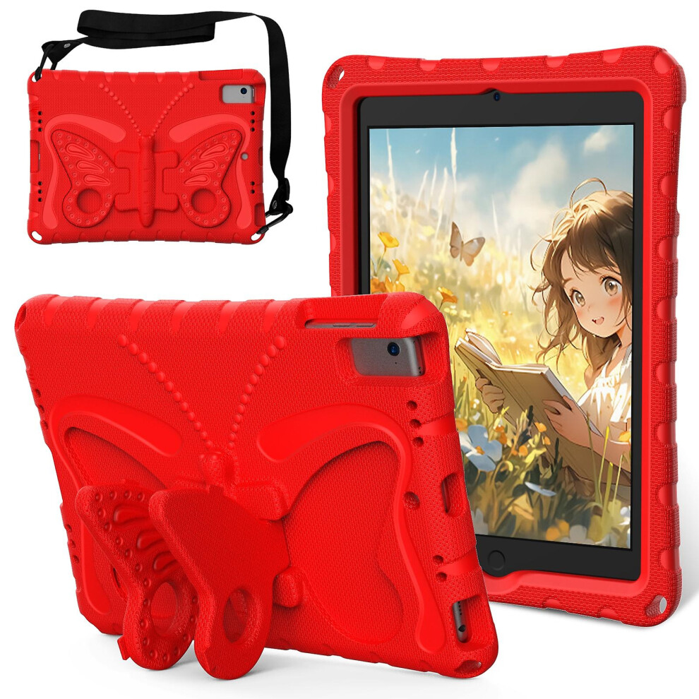 Compatible Ipad Air 1/2 / 9.7 2018/2017 Butterfly Bracket Eva Shockproof Tablet Case: Red 5492993207040