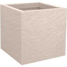Blumentopf Quadrat 30 cm - EDA - Volcania Up - 21 L - Innen/Außen - Stein-Dekor - 29,5 x 29,5 x H. 29,5 cm - Beige Kalkstein