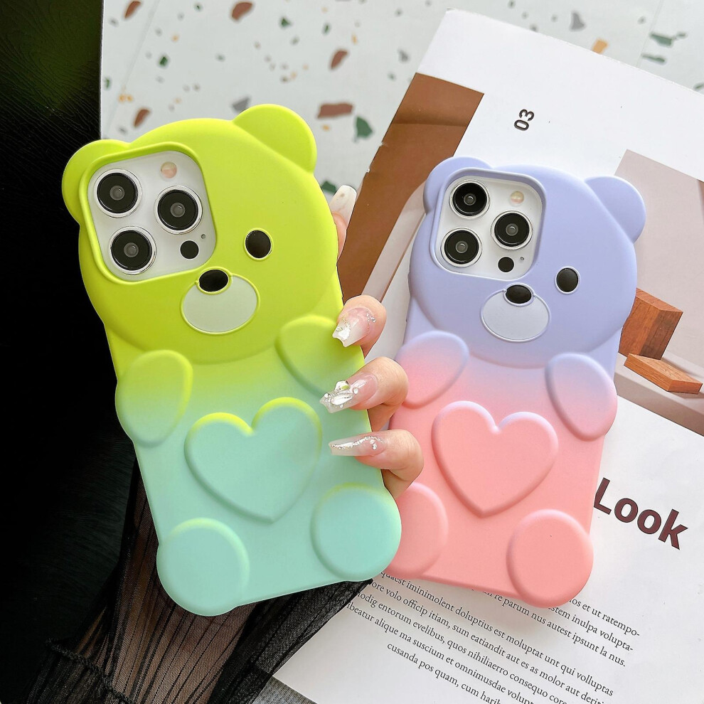 Compatible Iphone 12 Bear Shape Oil-Sprayed Gradient Tpu Phone Case:yellow Green 5717962210273
