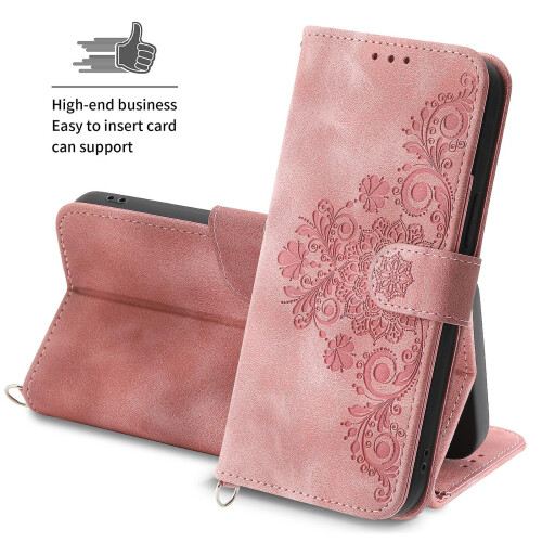 compatible iPhone 13 Pro Case, Leather Wallet Flip Case With Strap:Pink 1
