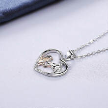Fashion Heart Necklace Girl with Horse Two Color Pendant Rose Gold Ornaments