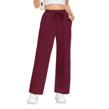 Womens Sweatpants Loose High Waist Wide Leg Lounge-Burgundy M