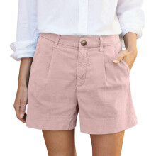 Women's cotton and linen summer high-waisted shorts-Pink XL