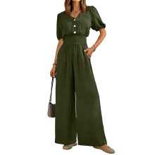 Womens Jumpsuits Short Sleeve V Neck Dressy-Army Green XL
