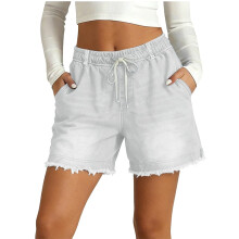 Jean Shorts Womens Drawstring Stretchy Casual Loose-White XXL