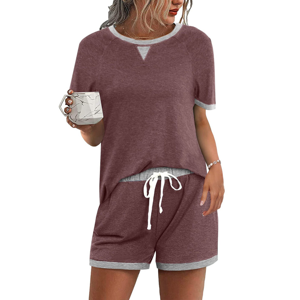 Red Women's Tracksuit Short Sleeve T-Shirt With Round-Dark L