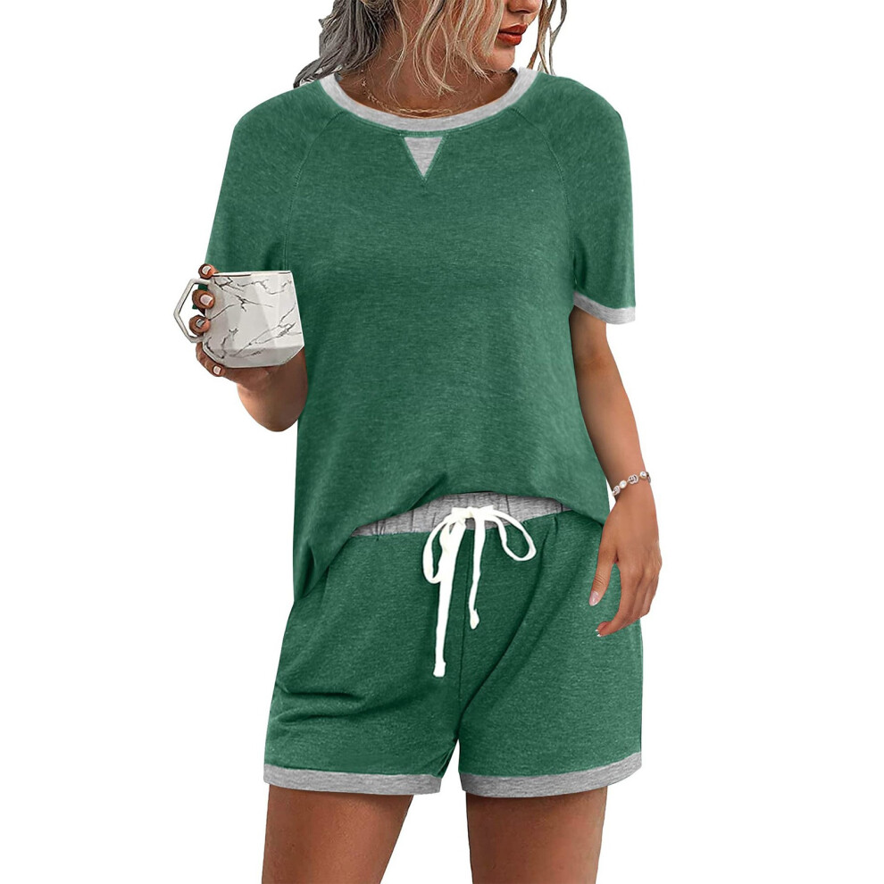 Green Women's Tracksuit Short Sleeve T-Shirt With Round Neck- S